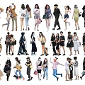 Group of Diverse People in Various Poses Casual Outfits and Activities