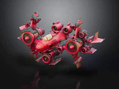 Red Sci Fi Aircraft with Multiple Engines and Mechanical Futuristic Design 3d model