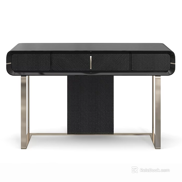Black Modern Dressing Table with Metal Legs and Drawers in Sleek Contemporary Design 3d model 