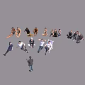 Group of People With Various Poses And Different Outfits Sitting Standing Lying On White Background