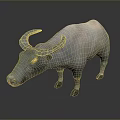 3D Rendered Water Buffalo Model With Detailed Horns And Gray Coloring