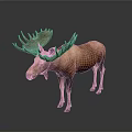 Realistic Moose 3D Model With Brown Body And Large Antlers On Gray Background