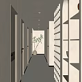 Modern Elevator Hallway With Recessed Lighting And Shelves 3d model
