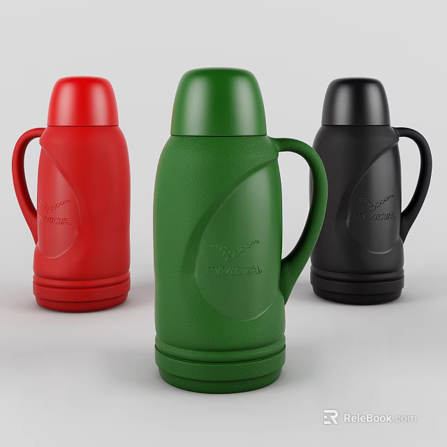 Modern Thermos Flasks In Red Green Black With Handle Design For Daily Use 3d model 