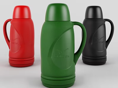 Modern Thermos Flasks In Red Green Black With Handle Design For Daily Use 3d model
