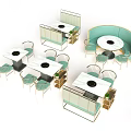 Modern Dining Table Set With Round Square Tables Mint Green Chairs And Booth Seating 3d model