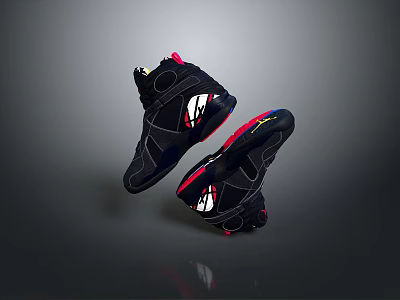 Black High Top Sneakers With Red Pink Accents And Modern Stylish Design For Everyday Wear 3d model