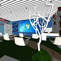 School International Learning Space With World Map National Flags White Chairs Green Carpet And Bookshelves