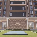 Modern Residential Building With Modern Facade Design And Landscaped Entrance Area