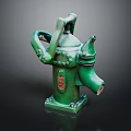 Old Green Water Pump Designed With Octopus Shaped Tentacle Handles And Red Label