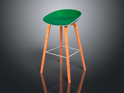 Modern Green Seat Stool Furniture With Wooden Legs And Crossbar Design 3d model