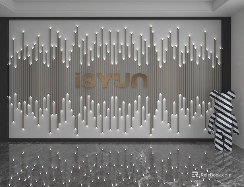 Modern Decorative Background Wall With Vertical Stripes Lighting And Brand Logo 3d model 