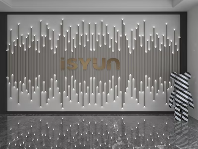 Modern Decorative Background Wall With Vertical Stripes Lighting And Brand Logo 3d model