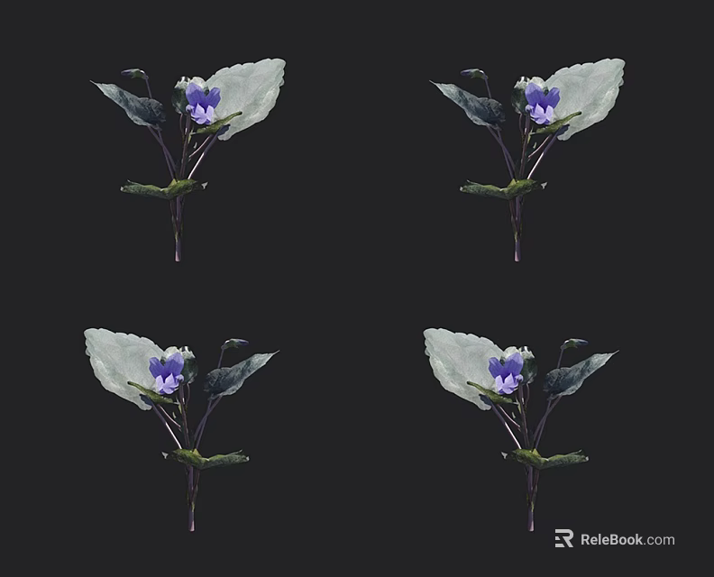 Vibrant Purple Flowers And Green Leaves Decorative Arrangement On Black Background 3d model 
