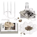 Elegant Decorative Ornaments Set With Glass Vase Pearl Necklace Metal Tray And Crystal Stones