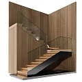 Modern Staircase With Glass Railings Against Wooden Walls