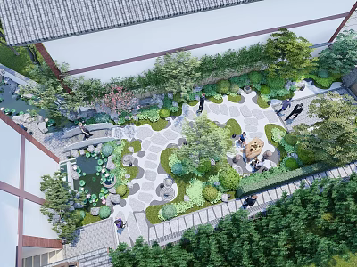 Traditional Chinese Garden Landscape With Stone Path Lotus Pond And Green Plants 3d model