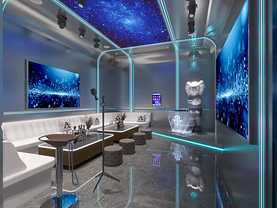 Hi Tech KTV Lounge With Starry Ceiling And Modern Sofas 3d model