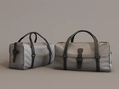 Two Gray Travel Bags with Black Straps and Buckles Handheld Design for Travel 3d model