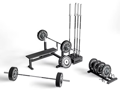 Complete Sports Equipment Set Including Weight Bench Barbell Plates And Bars 3d model