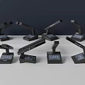 Multiple Black Headphone Speaker Systems With Adjustable Stand And Control Panel 3d model
