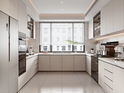 Modern Open Concept Kitchen Interior With Island Counter And Cabinets 3d model