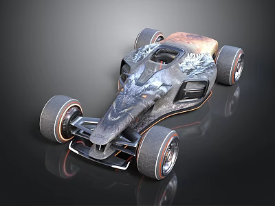 Unique Concept Race Car Featuring Dragon Pattern And Sleek Silver Black Exterior 3d model