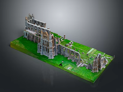 Ancient Ruin Building Model With Stone Architecture And Green Grass Surroundings 3d model