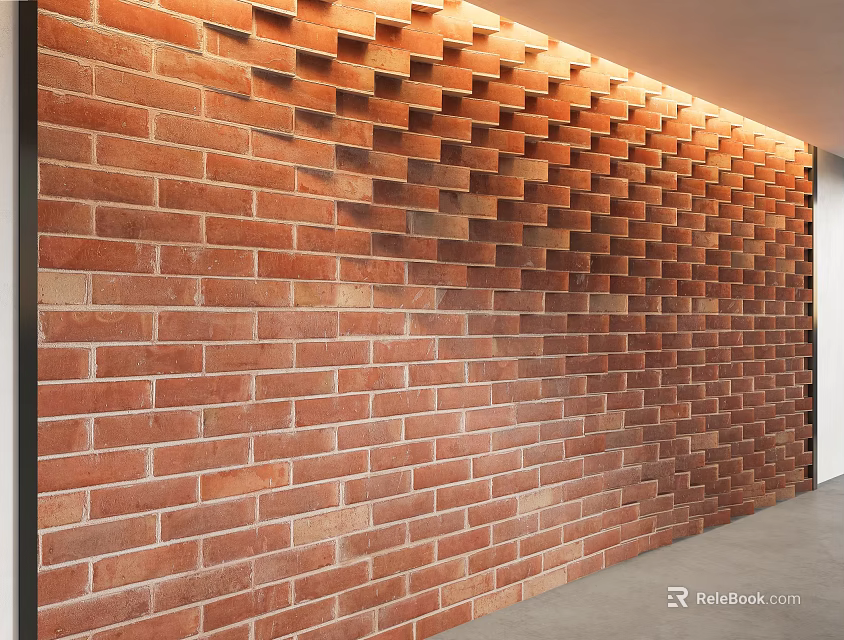 Red Brick Background Wall with Geometric 3D Textured Pattern in Modern Interior Design 3d model 