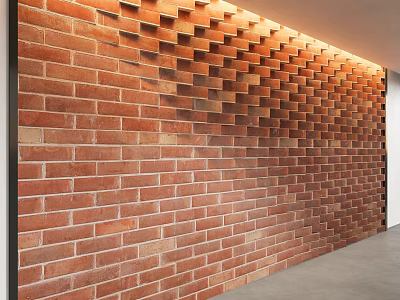 Red Brick Background Wall with Geometric 3D Textured Pattern in Modern Interior Design 3d model