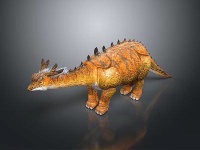 Realistic Dinosaur Model With Orange Brown Skin Back Spikes And Head Horns 3d model