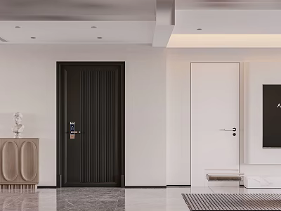 Modern Living And Dining Room Interior With Black Door White Walls And TV 3d model