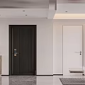 Modern Living And Dining Room Interior With Black Door White Walls And TV