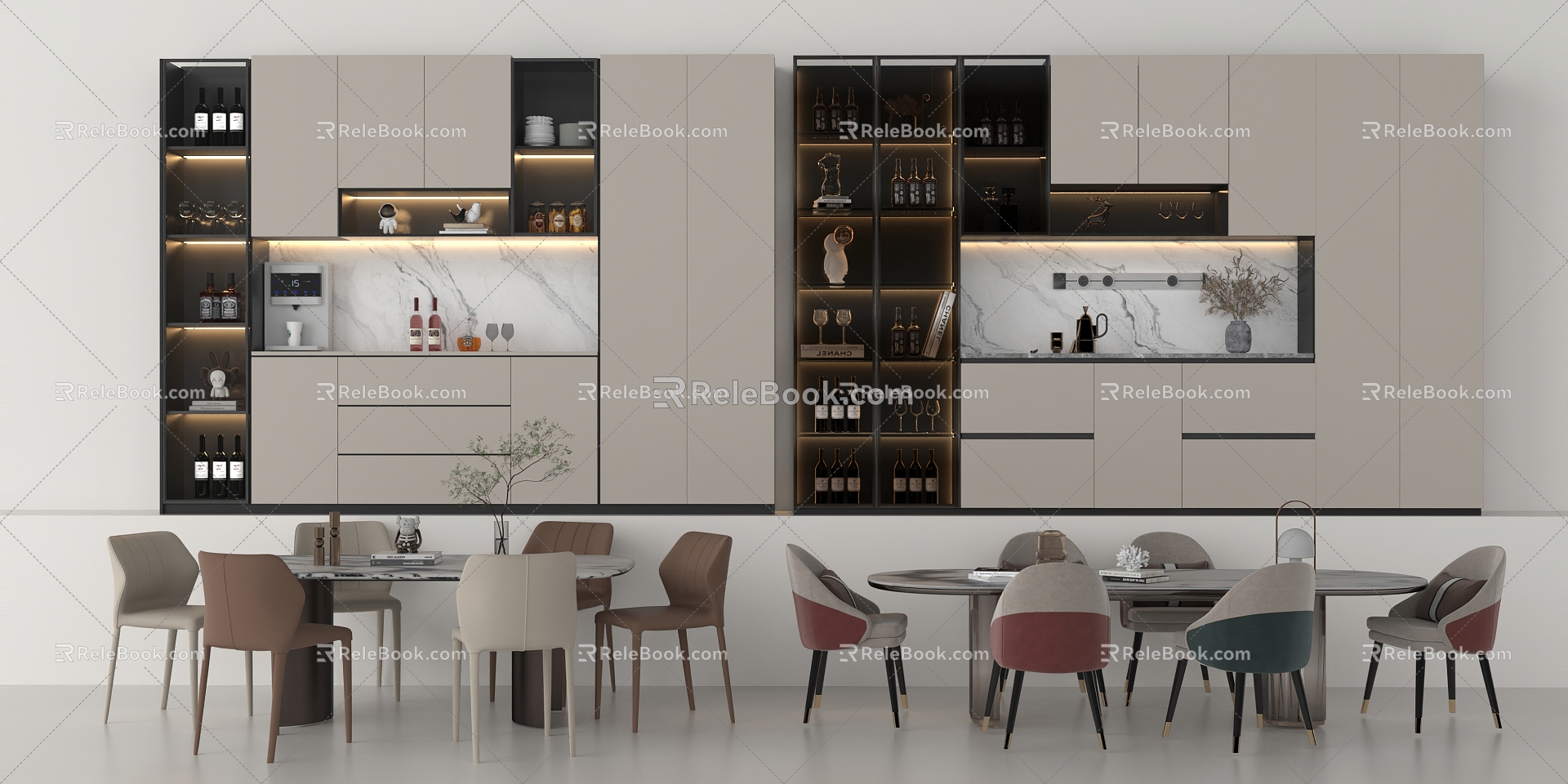 Wine Cabinet Dining Table Combination 3d model