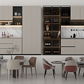 Wine Cabinet Dining Table Combination 3d model