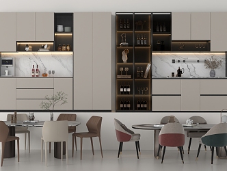 Wine Cabinet Dining Table Combination 3d model