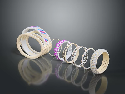 Elegant Female Character With Colorful Bio Pattern Bracelets On Black Reflective Surface 3d model