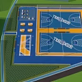 Outdoor Sports Fitness Area With Basketball Volleyball Courts And Lush Greenery