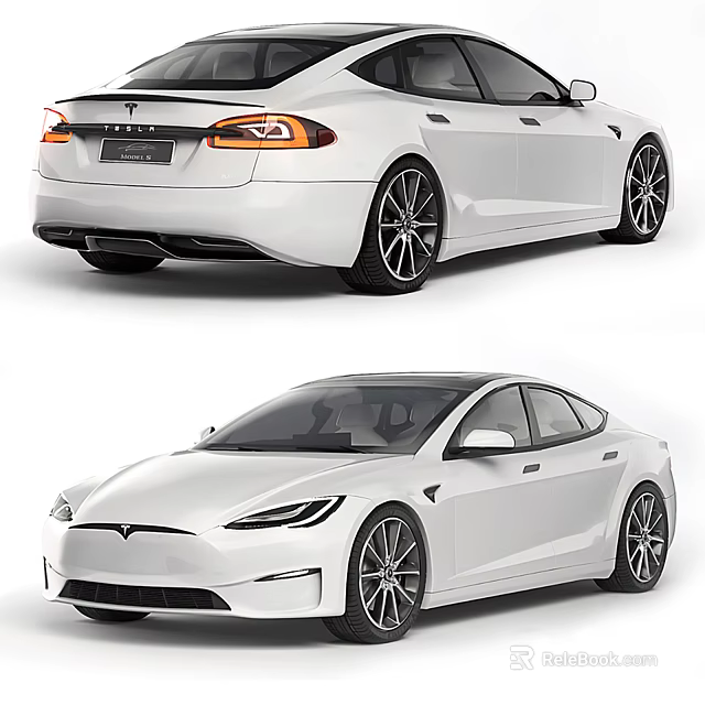 White Tesla Electric Car Exterior Design With Sleek Body And Alloy Wheels 3d model 