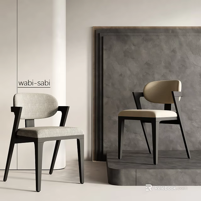 Wabi Sabi Style Dining Chairs With Wooden Frame And Natural Linen Upholstery 3d model 