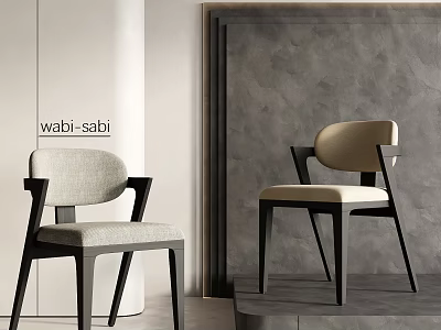 Wabi Sabi Style Dining Chairs With Wooden Frame And Natural Linen Upholstery 3d model