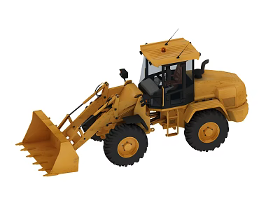 Yellow Construction Utility Vehicle With Front Loader Bucket And Large Tires 3d model