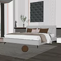 Modern Bedroom Interior With White Double Bed Geometric Wall Decor And Pillows 3d model