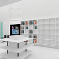 Mineral Specialty Store With Green Display Cases White Interior And Shelves Of Items