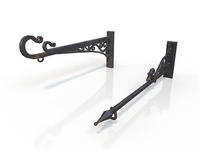 Black Metal Decorative Brackets With Curved Hook And Pointed End Design 3d model