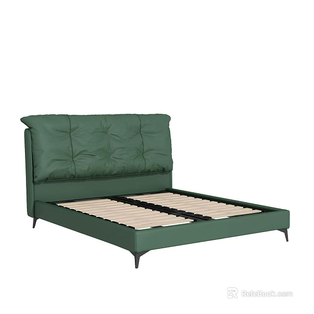 Green Tufted Headboard Double Bed with Modern Bed Frame and Metal Legs 3d model 