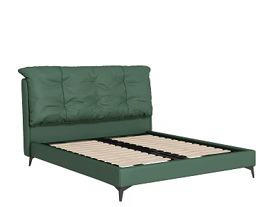 Green Tufted Headboard Double Bed with Modern Bed Frame and Metal Legs 3d model