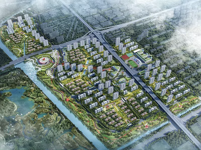 modern residential district planning 3d model