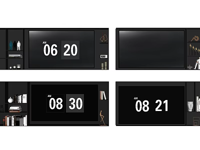 Modern Smart Television With Digital Time Display And Surrounding Shelf Decor 3d model