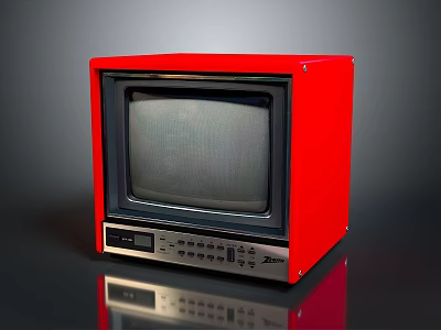 Red Vintage Television With Black Screen And Control Panel On Black Surface 3d model